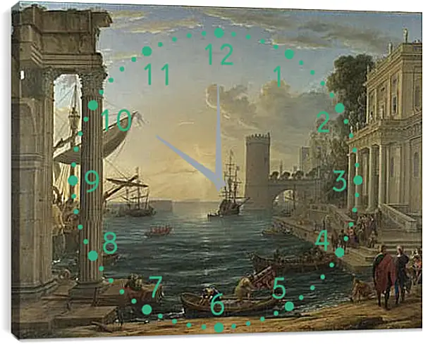 Часы картина - Seaport with the Embarkation of the Queen of Sheba. Лоррен Клод Часы картина - Seaport with the Embarkation of the Queen of Sheba. Лоррен Клод