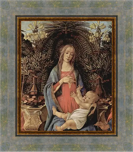 Картина в раме - Bardi altar, throne end of Madonna, Johannes of the Taeufer and Johannes of the EH gelist, detail Maria and Christuskind. Сандро Боттичелли Картина в раме - Bardi altar, throne end of Madonna, Johannes of the Taeufer and Johannes of the EH gelist, detail Maria and Christuskind. Сандро Боттичелли