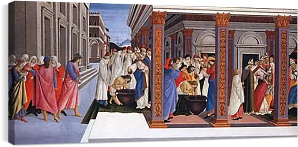 Постер на подрамнике - Baptism of St. Zenobius and His Appointment as a Bishop. Сандро Боттичелли Постер на подрамнике - Baptism of St. Zenobius and His Appointment as a Bishop. Сандро Боттичелли