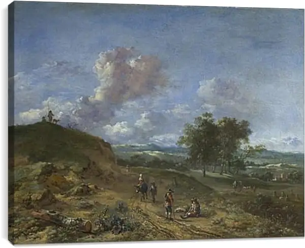 Постер на подрамнике - A Landscape with a High Dune and Peasants on a Road. Ян Вейнантс Постер на подрамнике - A Landscape with a High Dune and Peasants on a Road. Ян Вейнантс