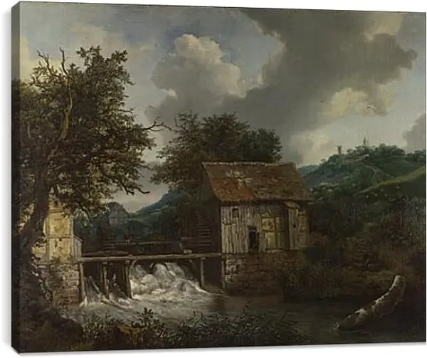 Постер на подрамнике - Two Watermills and an Open Sluice at Singraven. Якоб ван Рейсдал Постер на подрамнике - Two Watermills and an Open Sluice at Singraven. Якоб ван Рейсдал