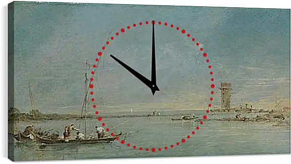 Часы картина - View of the Venetian Lagoon with the Tower of Malghera. Франческо Гварди Часы картина - View of the Venetian Lagoon with the Tower of Malghera. Франческо Гварди