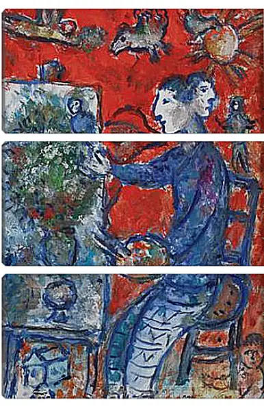 Модульная картина - PEINTRE AU DOUBLE-PROFIL SUR FOND ROUGE. Марк Шагал Модульная картина - PEINTRE AU DOUBLE-PROFIL SUR FOND ROUGE. Марк Шагал
