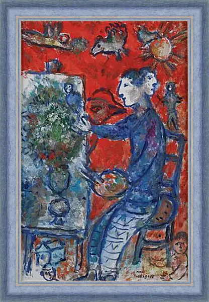 Картина в раме - PEINTRE AU DOUBLE-PROFIL SUR FOND ROUGE Картина в раме - PEINTRE AU DOUBLE-PROFIL SUR FOND ROUGE
