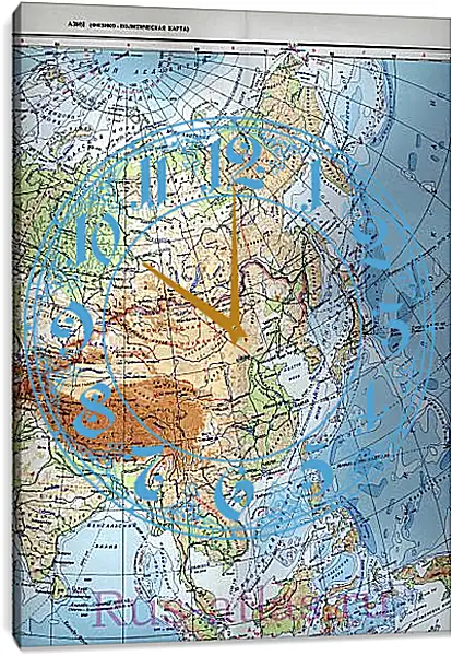 Часы картина - Карта Азии Часы картина - Карта Азии
