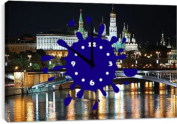 Часы картина - Вид на Московский Кремль ночью Часы картина - Вид на Московский Кремль ночью