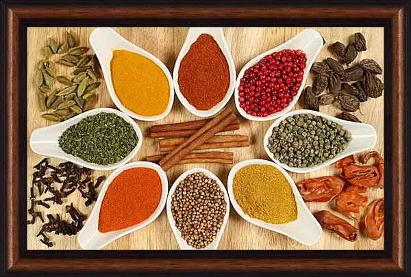 Картина в раме - Пряности разного цвета и вкуса Картина в раме - Пряности разного цвета и вкуса