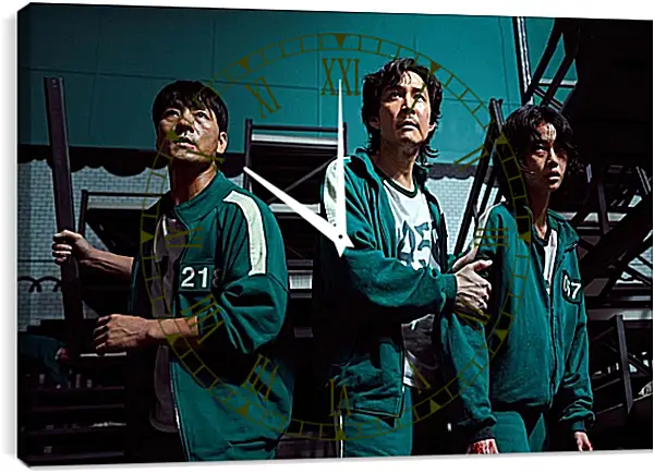 Часы картина - Seong Gi-hoon №456, Jo Sang-woo №218, Kang Sae-byeok №067. Игра в кальмара Часы картина - Seong Gi-hoon №456, Jo Sang-woo №218, Kang Sae-byeok №067. Игра в кальмара