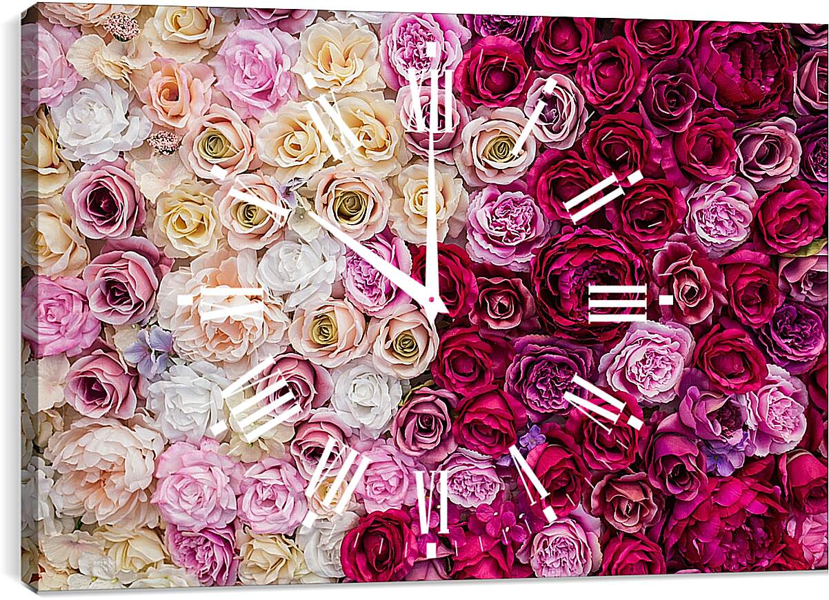 Часы картина - Разные розы. Цветы.