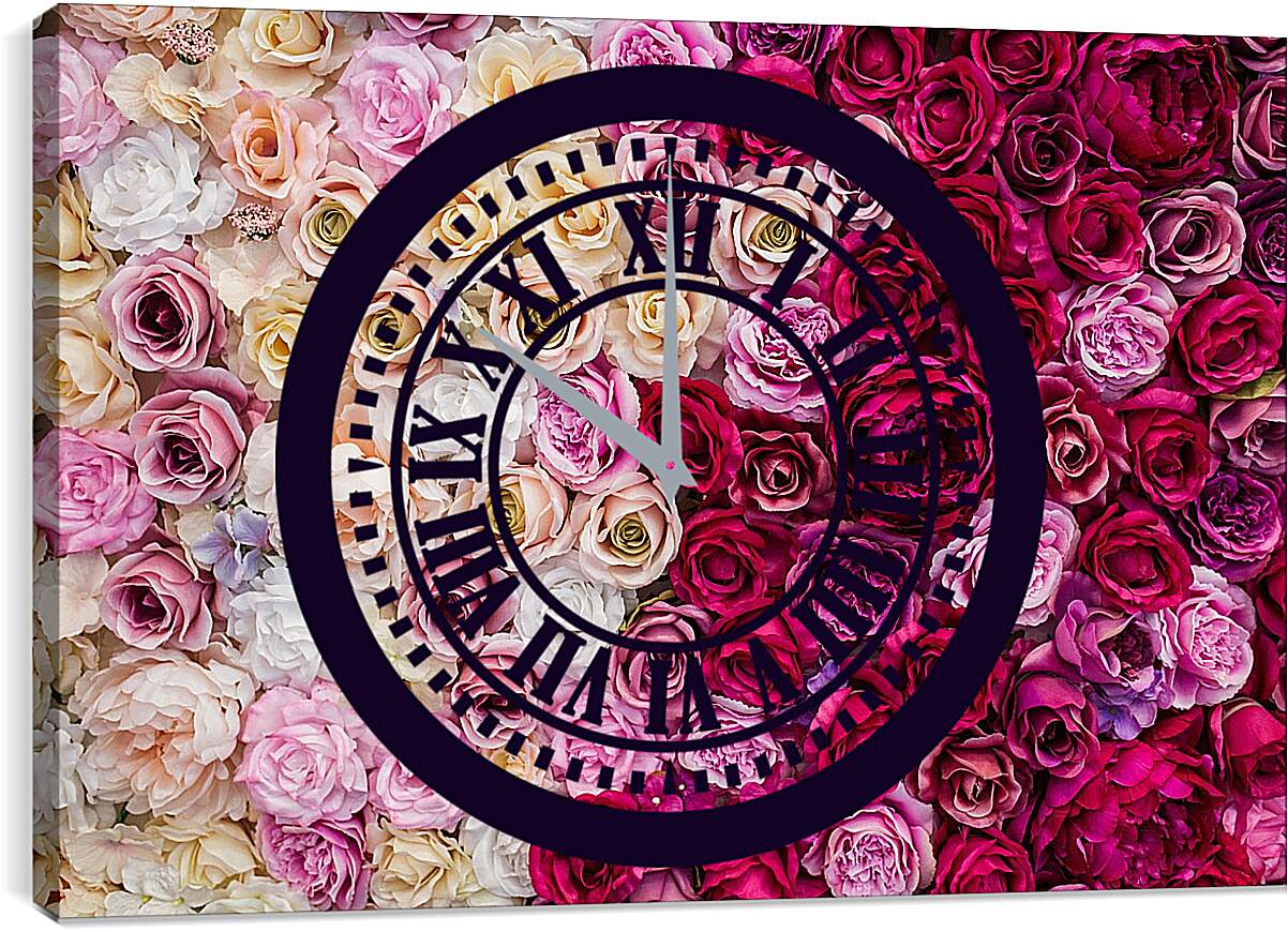 Часы картина - Разные розы. Цветы.