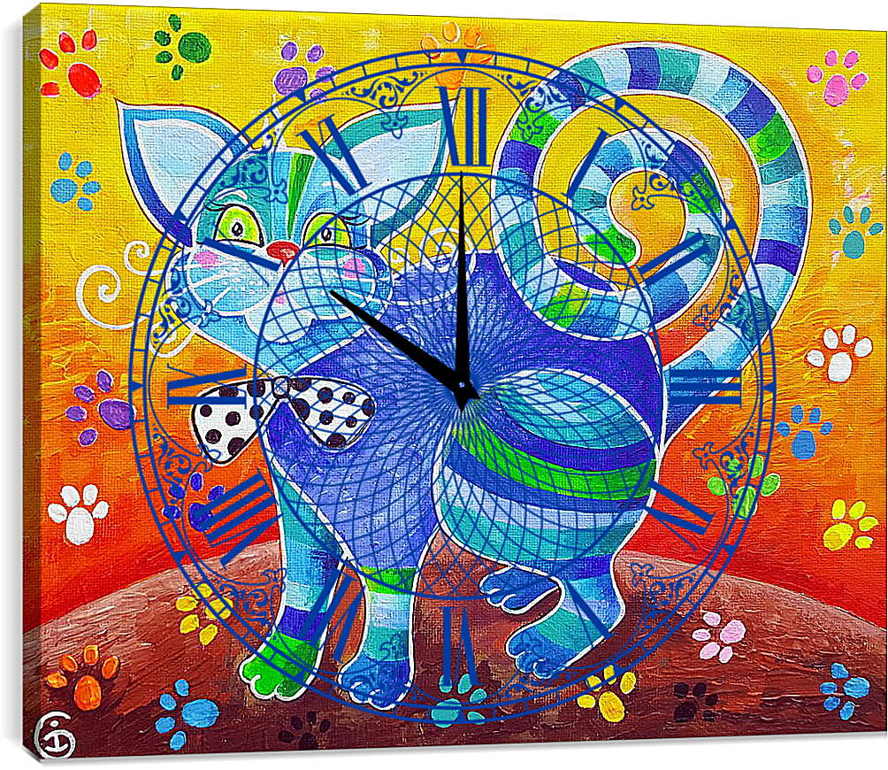Часы картина - Счастливый кот