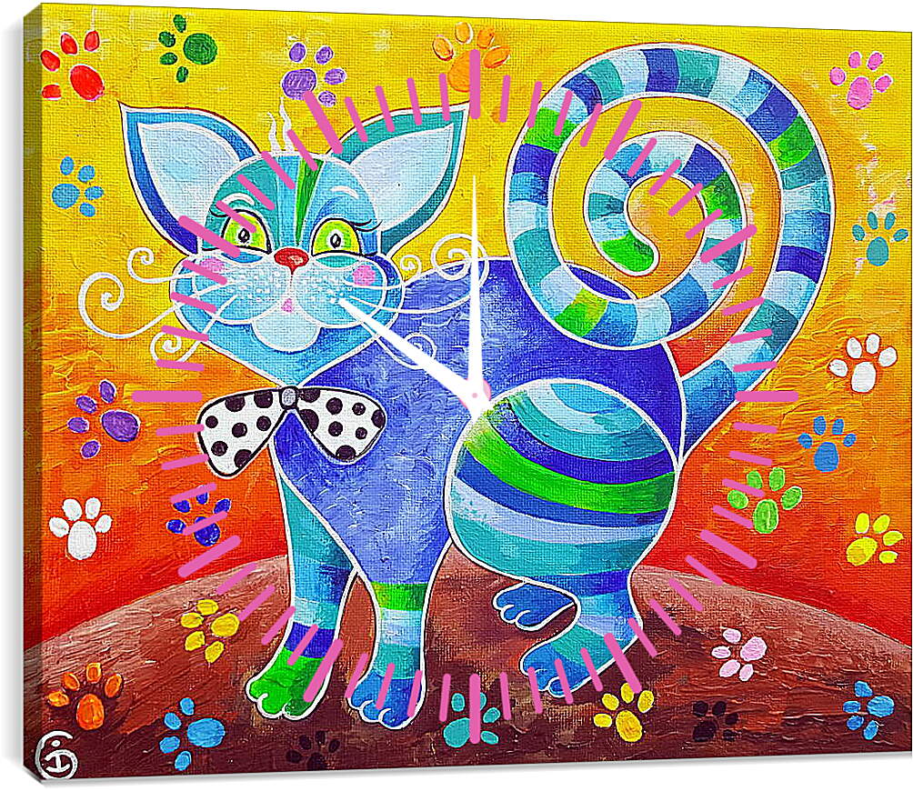Часы картина - Счастливый кот