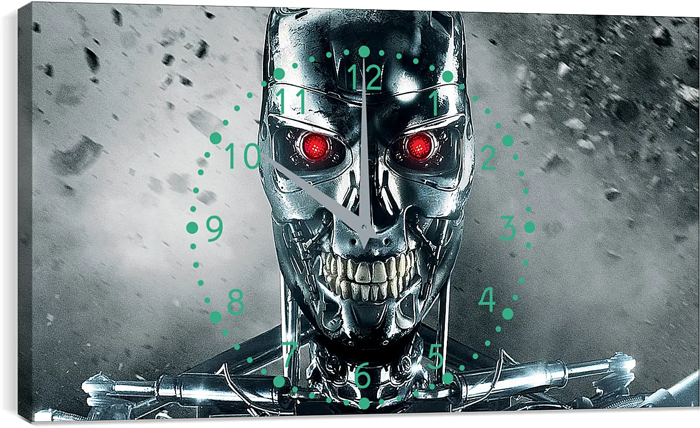 Часы картина - Металлический череп и глаза. Терминатор
