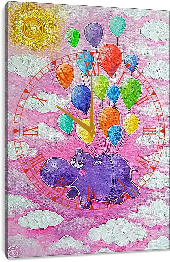 Часы картина - Счастливый бегемот
