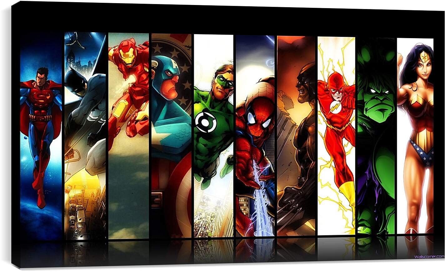 Постер и плакат - Иллюстрация супергероев DC. Комиксы Marvel. Коллаж
