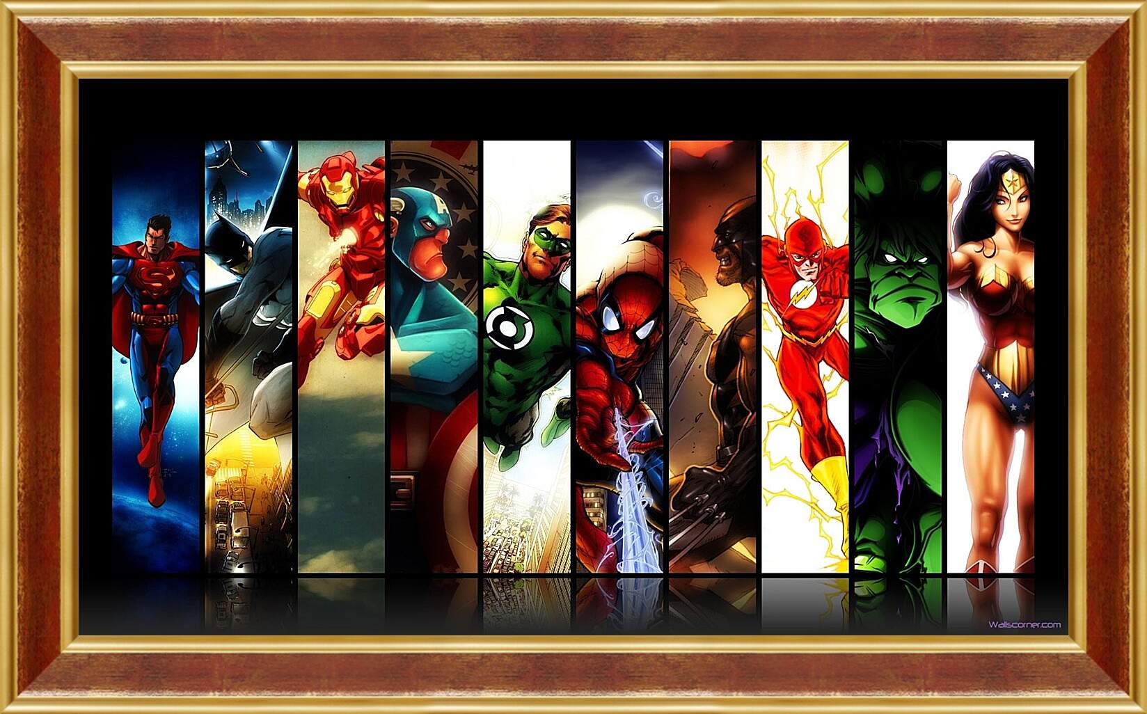Картина в раме - Иллюстрация супергероев DC. Комиксы Marvel. Коллаж