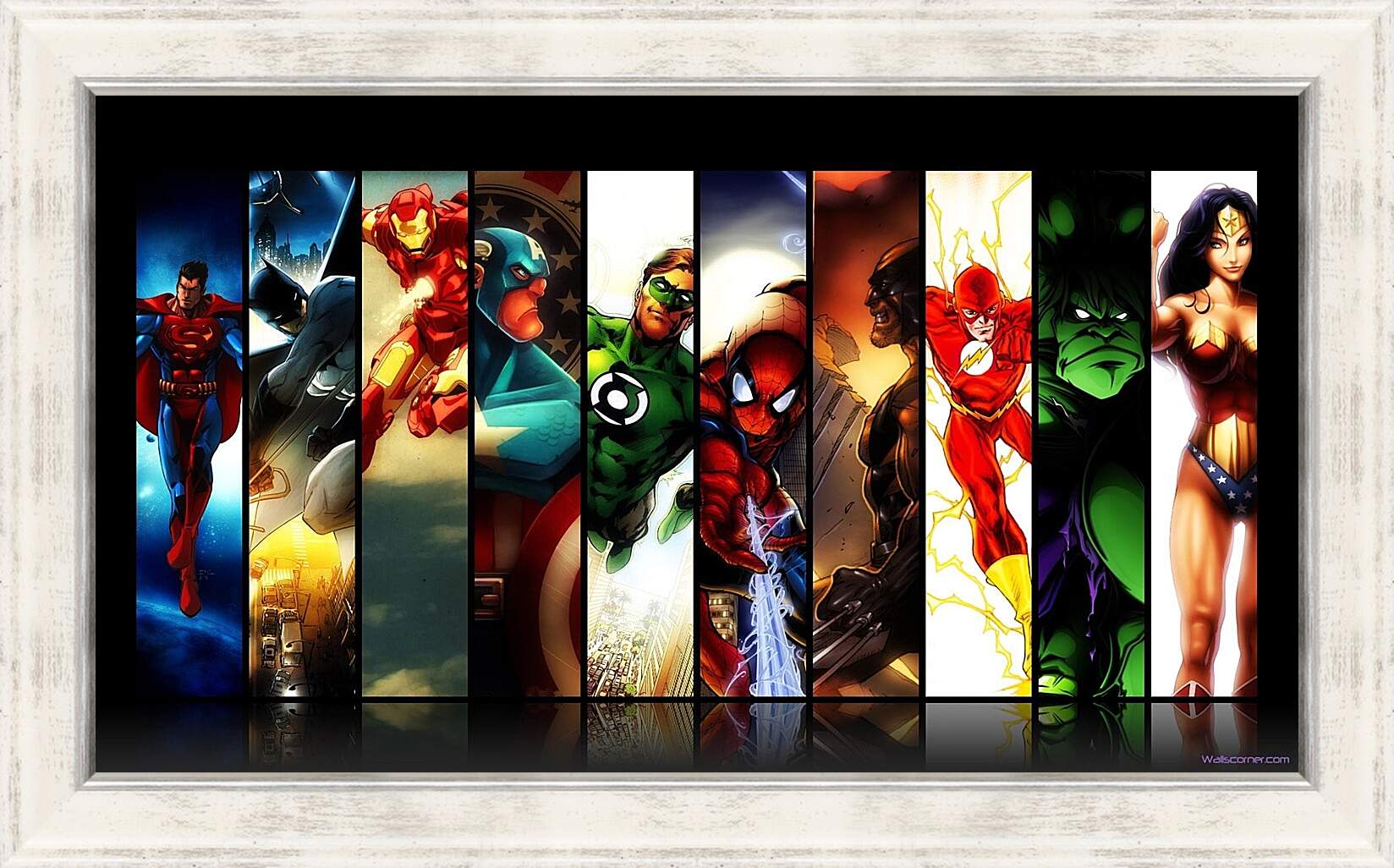 Картина в раме - Иллюстрация супергероев DC. Комиксы Marvel. Коллаж