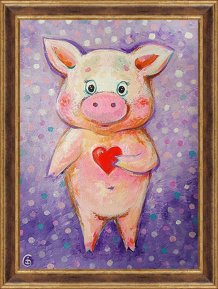 Картина в раме - Счастливая свинка
