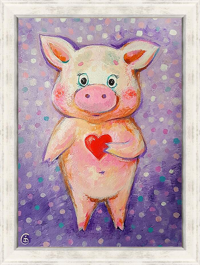 Картина в раме - Счастливая свинка