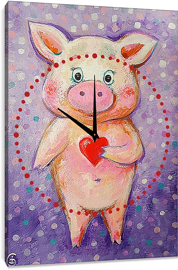 Часы картина - Счастливая свинка