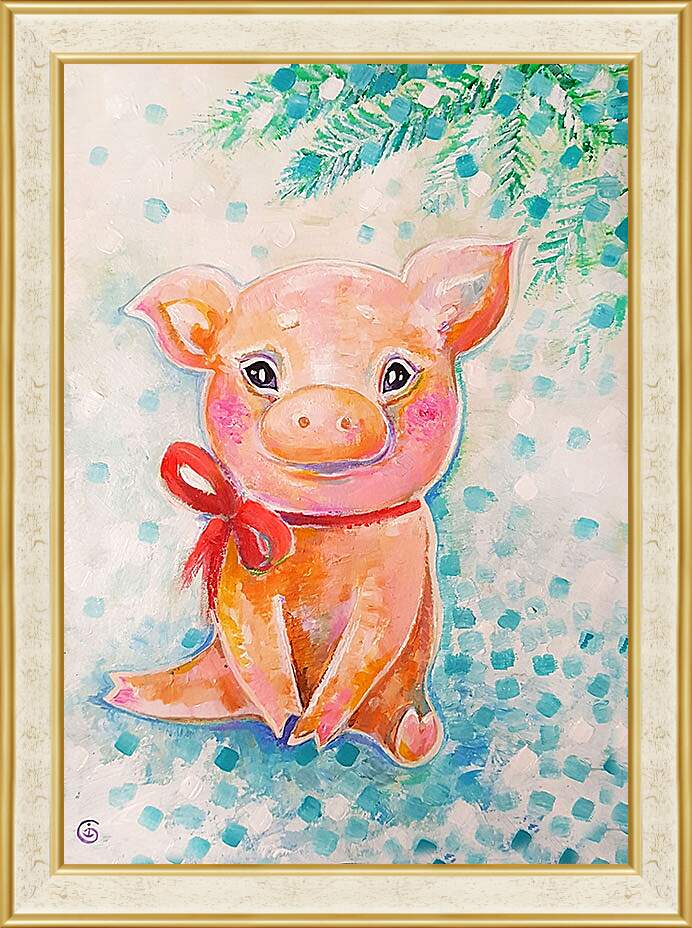 Картина в раме - Милая свинка