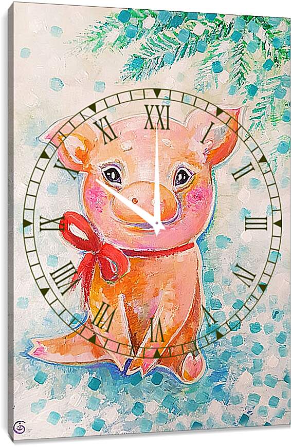Часы картина - Милая свинка
