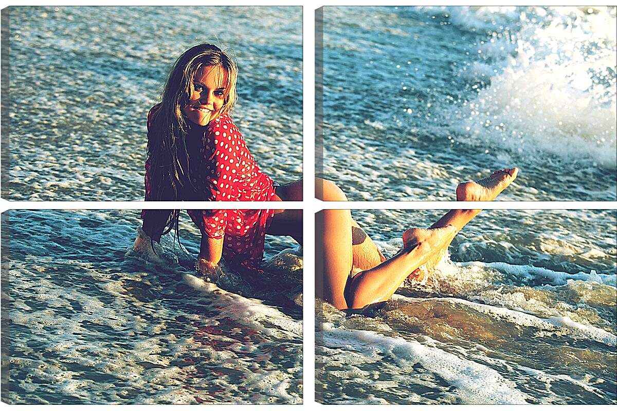 Модульная картина - Девушка. Пляж. Море. Волны. Эротика