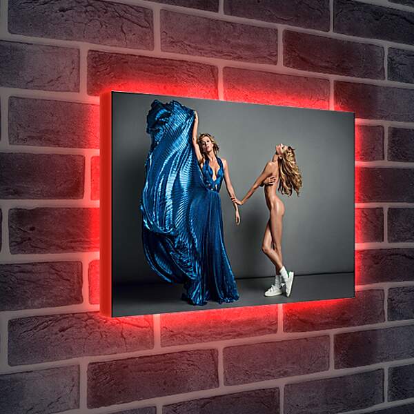 Лайтбокс световая панель - Две девушки. Платье синее. Эротика