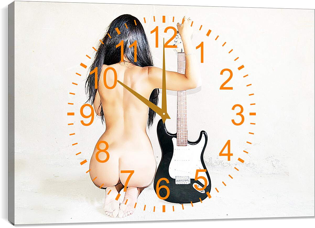 Часы картина - Обнажённая девушка. Гитара. Эротика