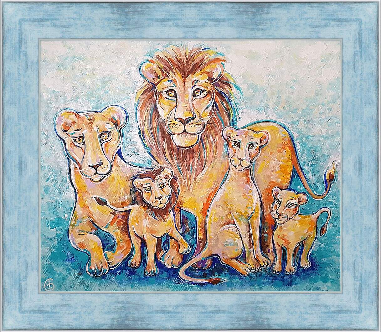 Картина в раме - Львиное семейство