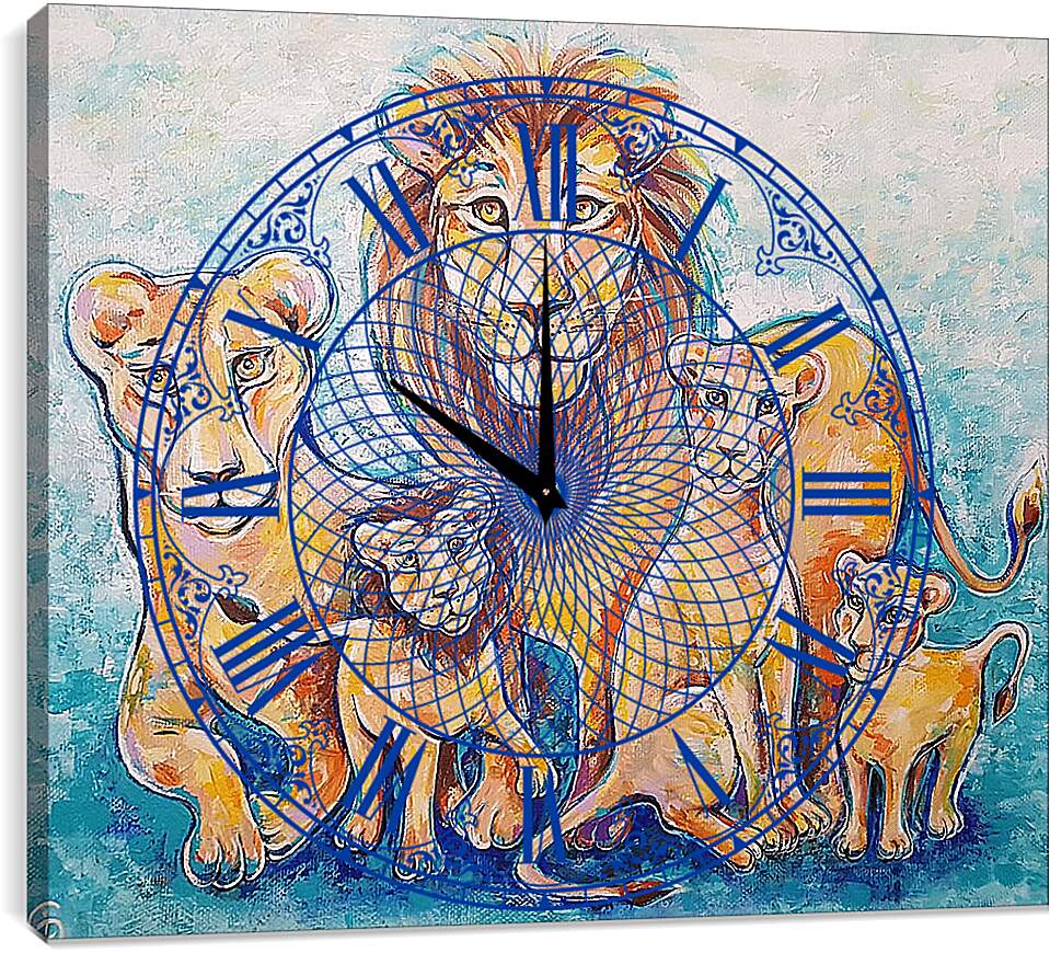 Часы картина - Львиное семейство