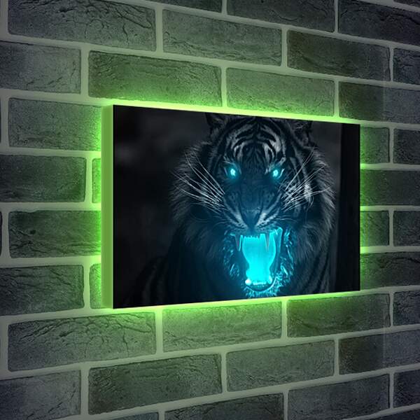 Лайтбокс световая панель - Белый тигр. Иллюстрация тигра. Животные