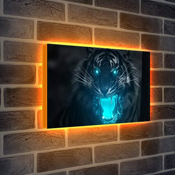 Лайтбокс световая панель - Белый тигр. Иллюстрация тигра. Животные