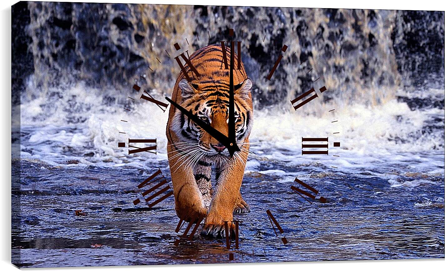 Часы картина - Коричневый тигр. Водопад