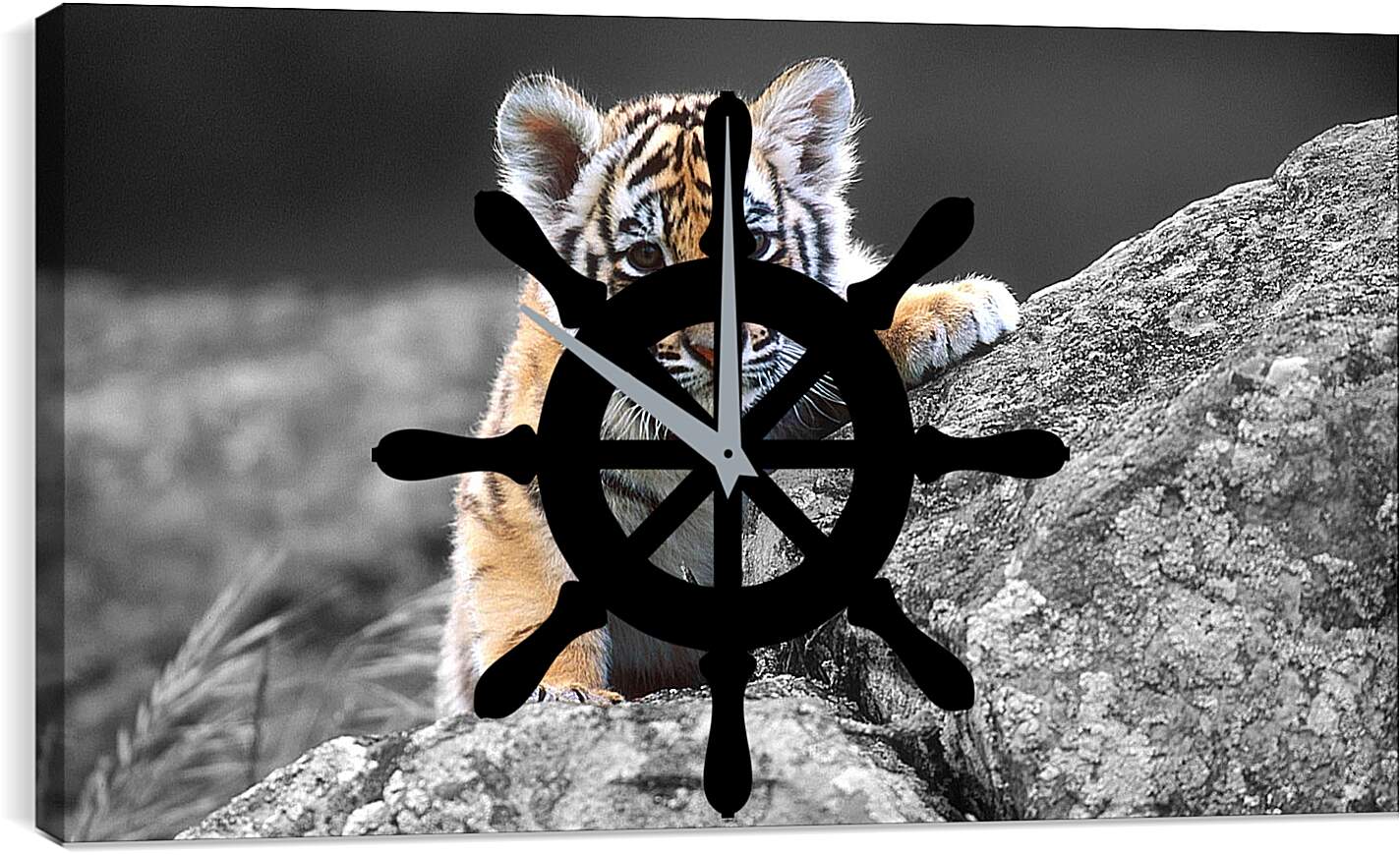 Часы картина - Бенгальский тигренок. Маленькая кошка. Животные