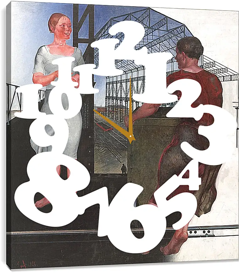 Часы картина - На стройке новых цехов. Александр Дейнека