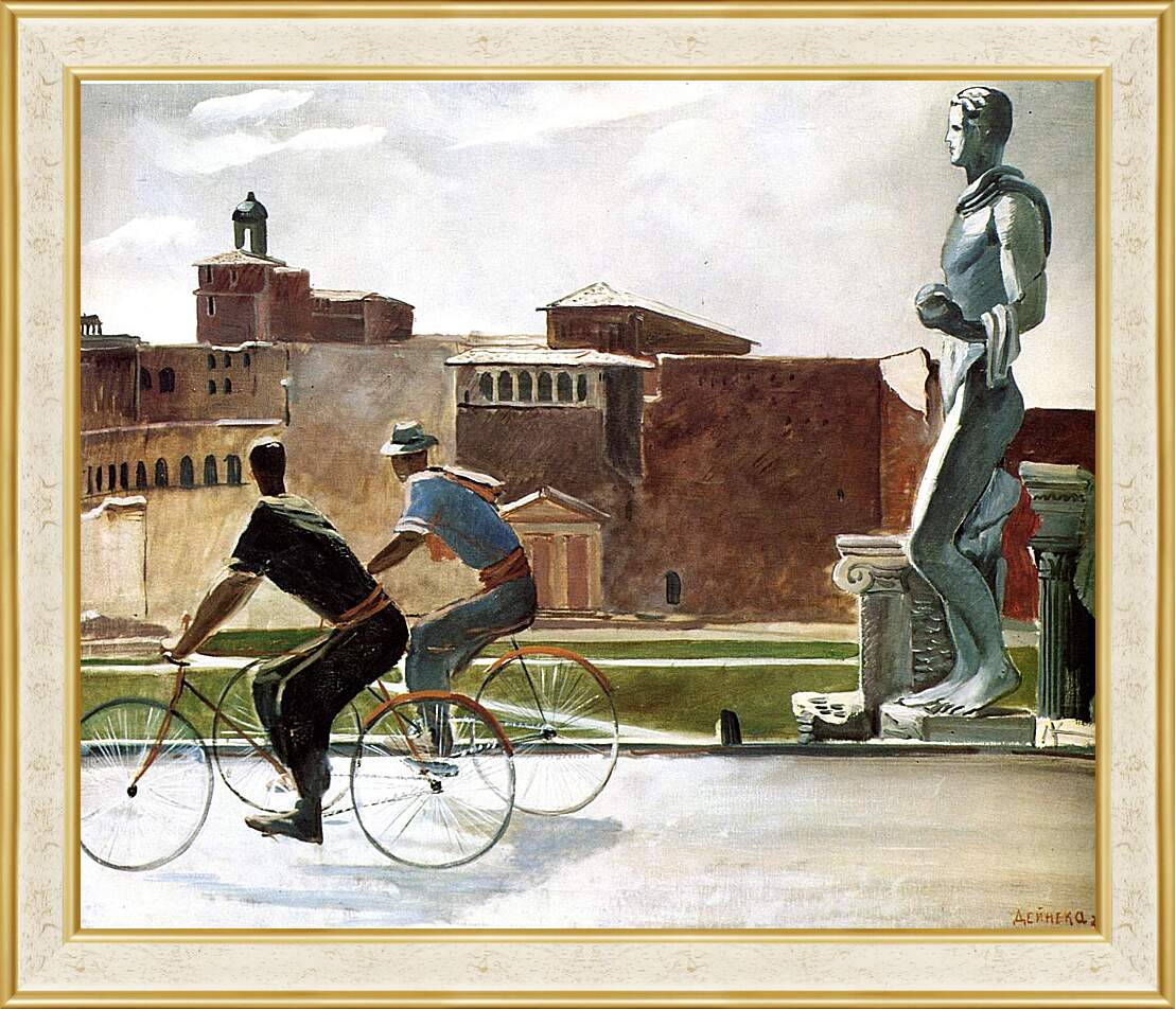 Картина в раме - Итальянские рабочие на велосипедах. Александр Дейнека