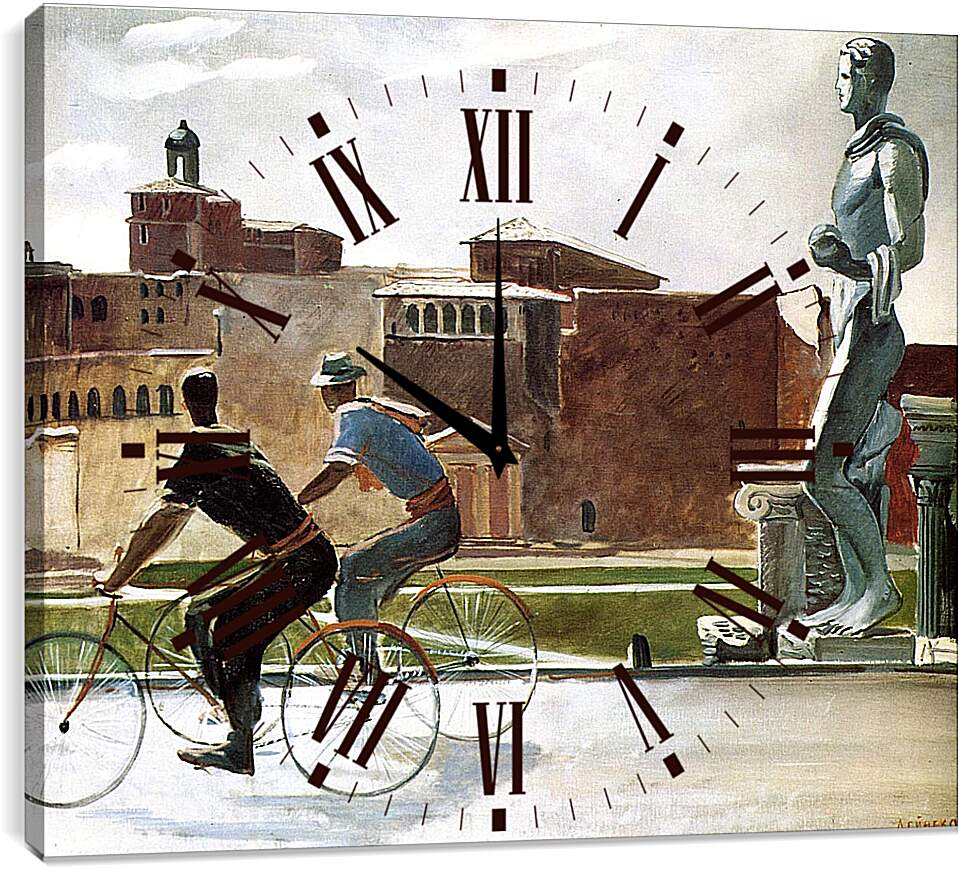 Часы картина - Итальянские рабочие на велосипедах. Александр Дейнека