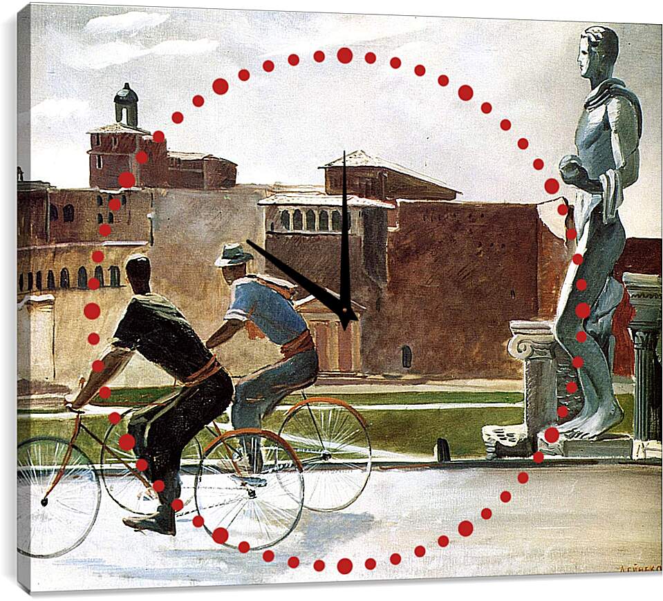 Часы картина - Итальянские рабочие на велосипедах. Александр Дейнека