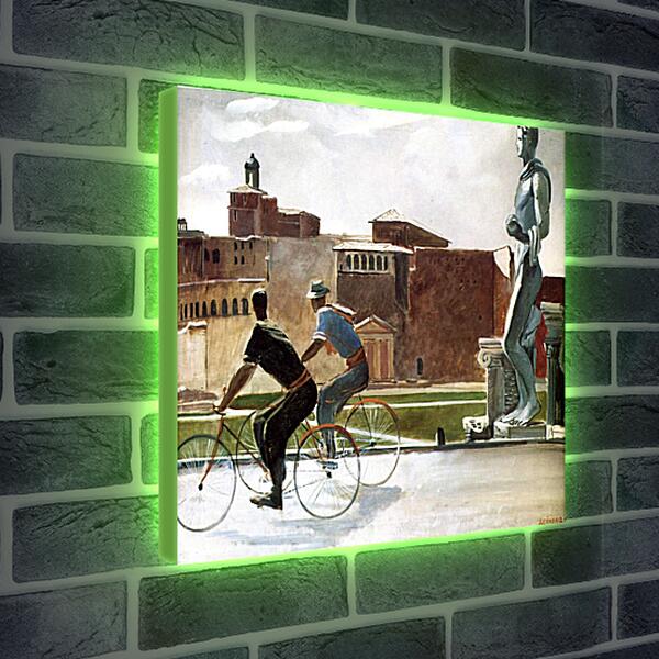 Лайтбокс световая панель - Итальянские рабочие на велосипедах. Александр Дейнека