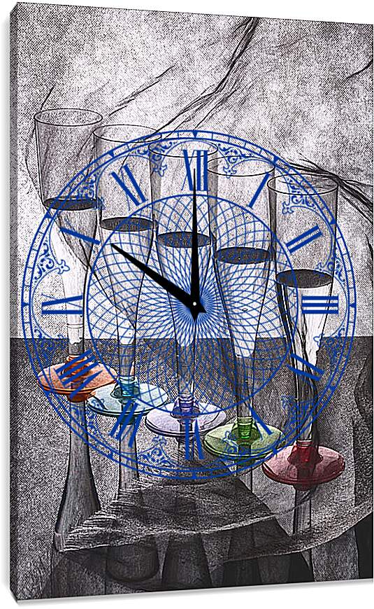 Часы картина - Натюрморт с бокалами. Валентин Иванцов