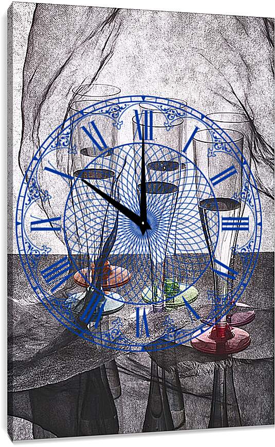 Часы картина - Натюрморт с бокалами 1. Валентин Иванцов
