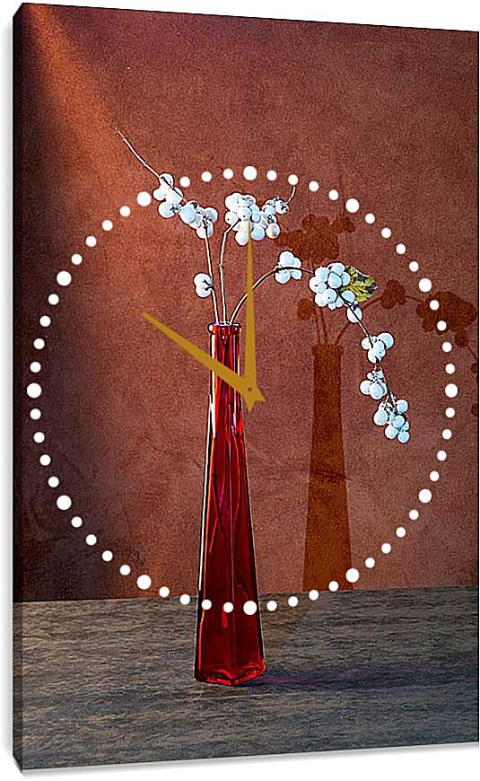 Часы картина - Натюрморт с ветками снежноягодника. Валентин Иванцов