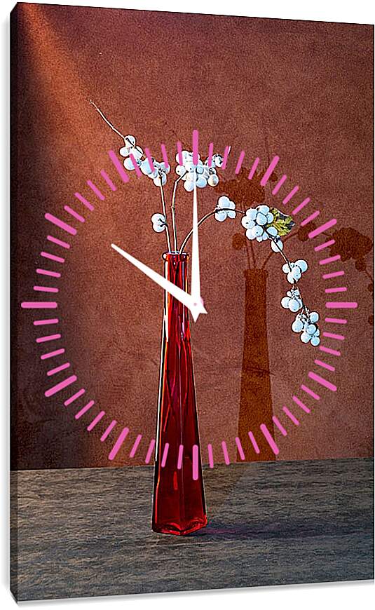 Часы картина - Натюрморт с ветками снежноягодника. Валентин Иванцов