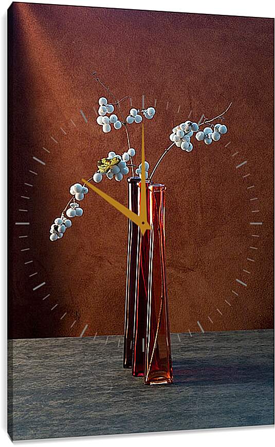 Часы картина - Натюрморт с ветками снежноягодника 1. Валентин Иванцов