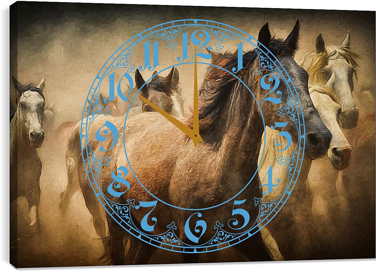Часы картина - Табун лошадей