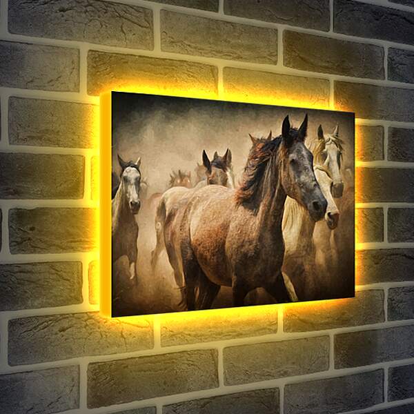 Лайтбокс световая панель - Табун лошадей