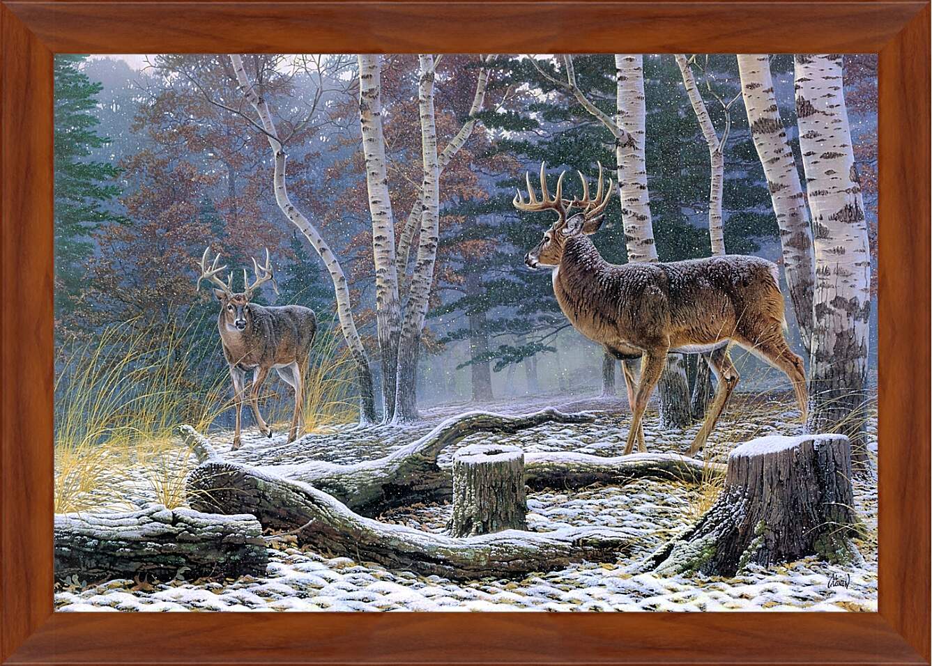 Картина в раме - Два лесных оленя
