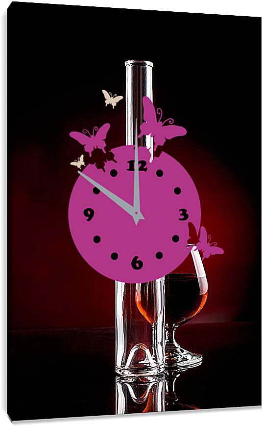 Часы картина - Натюрморт с коньяком и пустой бутылкой