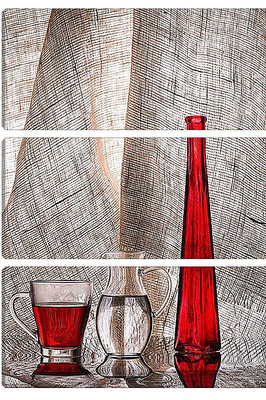 Модульная картина - Натюрморт с красной бутылкой